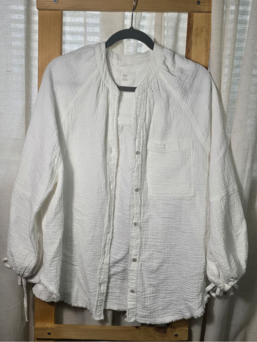 Aerie gauze cotton Lightweight White Button-Front Jacket